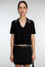 Cropped collared v-neck short sleeve sweater in black snow — main image
