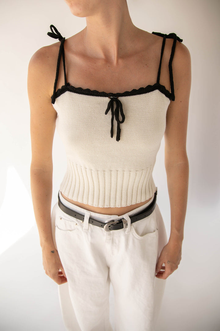 CONTRAST STITCH KNIT TANK in Cream — alternate angle