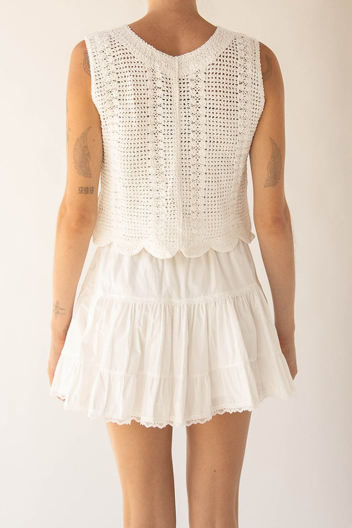 FLORAL EMBROIDERED CROCHET VEST in White — alternate angle