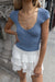 Ribbed cap sleeve short sleeve sweater in blue wind — main image