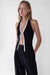 Knit halter top with contrast bow in black birch — main image