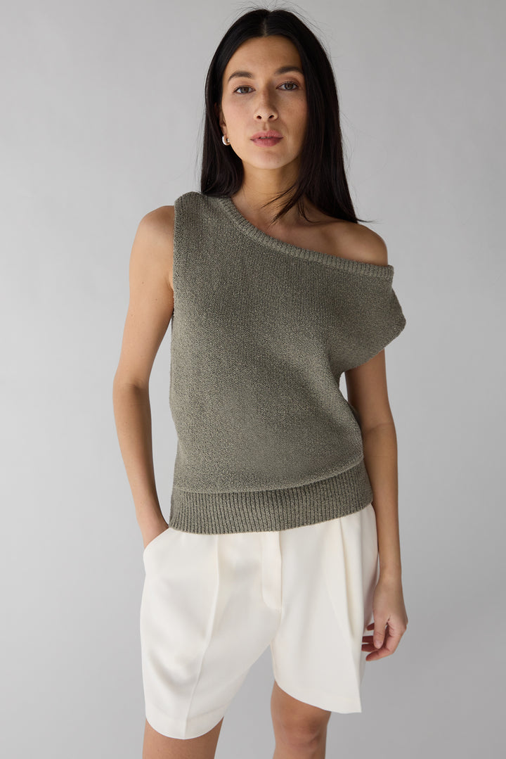 RELAXED OFF THE SHOULDER SWEATER in Vetiver — alternate angle