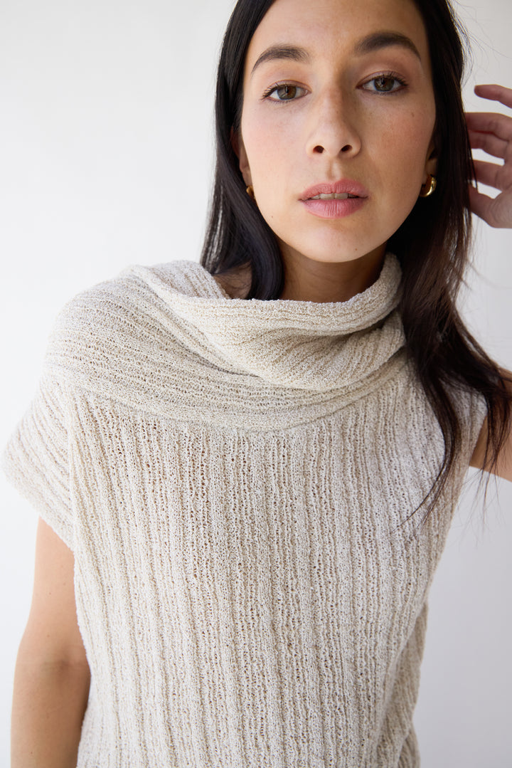 SLOUCHY OFF THE SHOULDER SHORT SLEEVE SWEATER in Peyote Oat — alternate angle