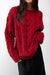 Cable knit crewneck sweater in burgundy — main image