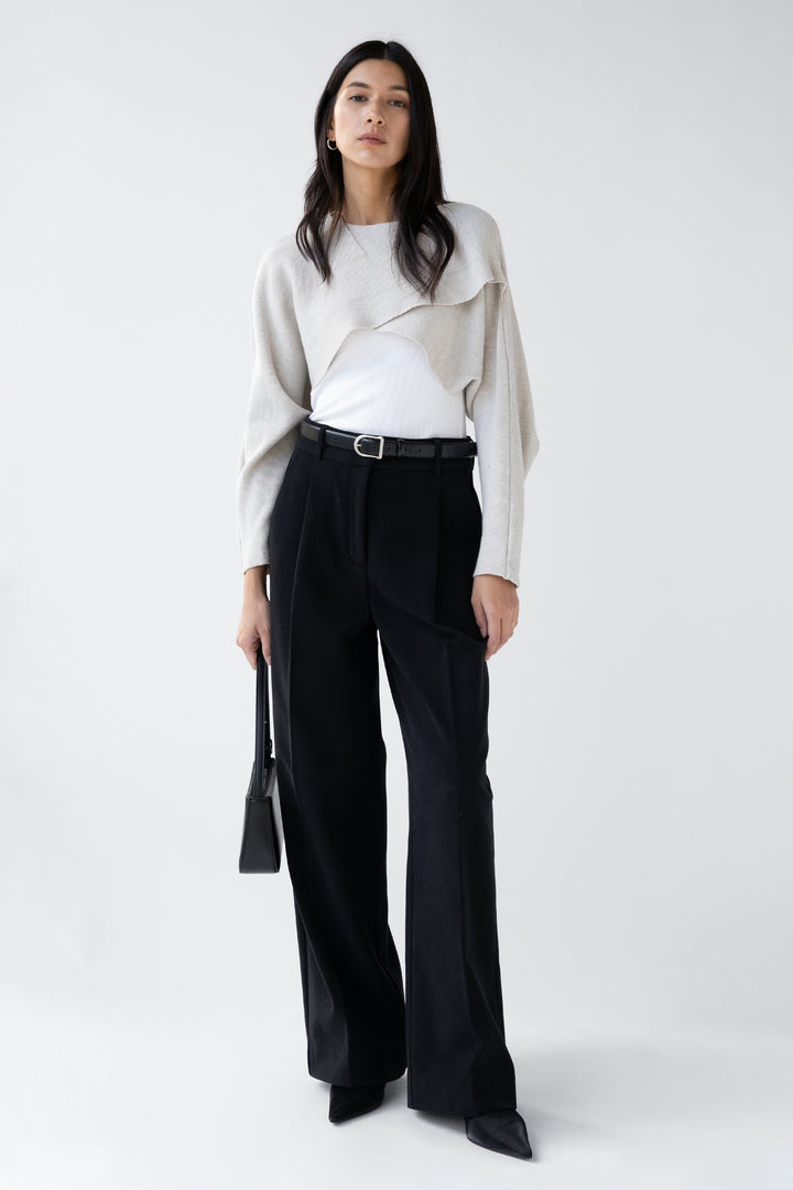 CROPPED SHRUG SWEATER in Oatmeal — alternate angle