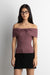 Ribbed twist off the shoulder top in rose taupe — main image