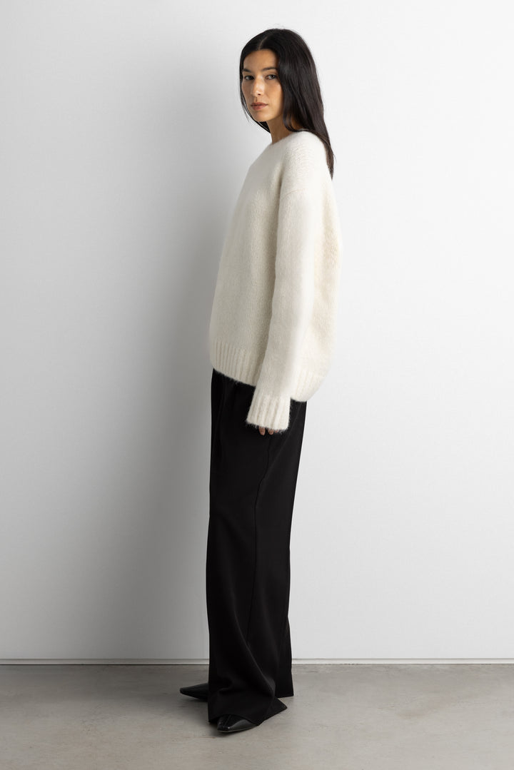 BRUSHED ALPACA OVERSIZED CREWNECK SWEATER in Cream — alternate angle
