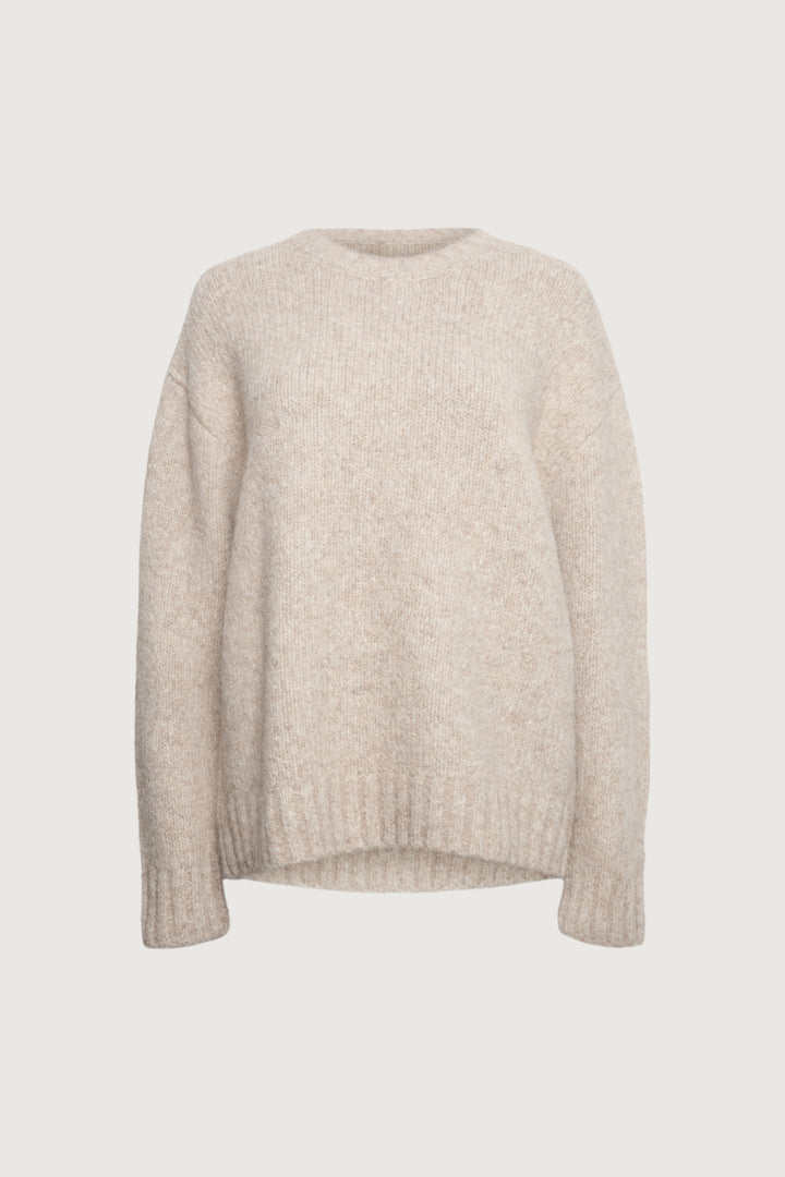 BRUSHED ALPACA OVERSIZED CREWNECK SWEATER in Mocha Meringue — alternate angle