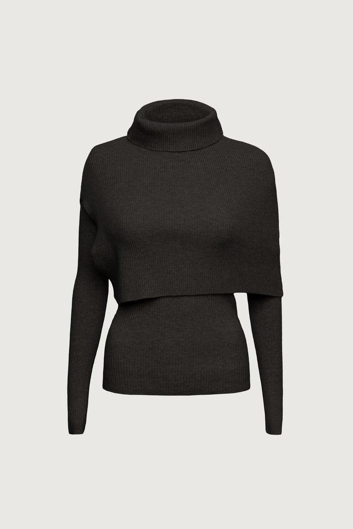 LAYERED KNIT TOP SHAWL SET in Black — alternate angle