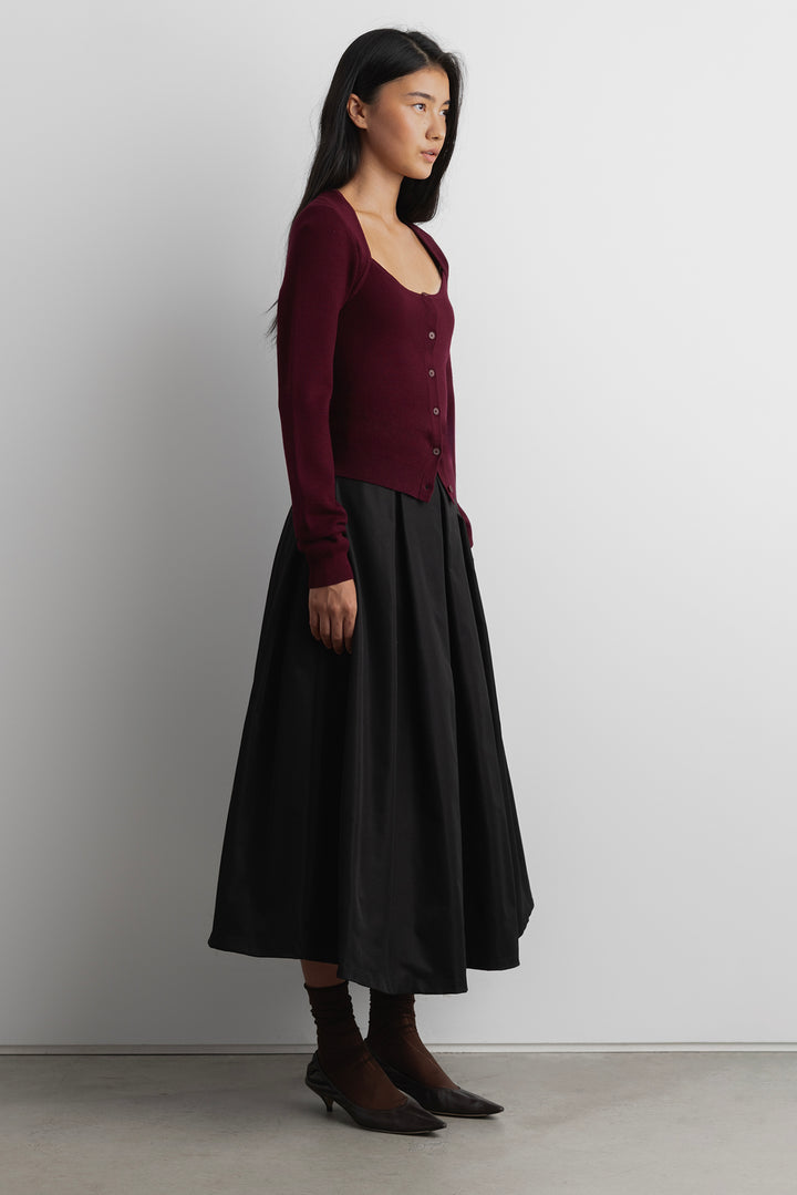 BUTTON FRONT SQUARE NECK SWEATER in Wine — alternate angle