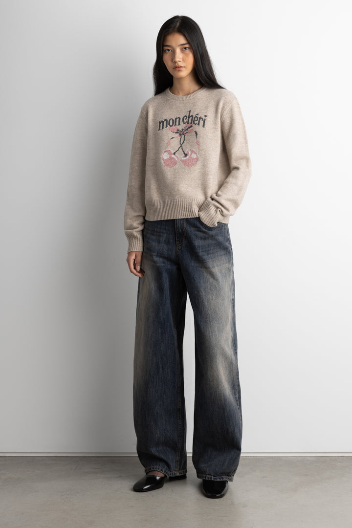 CHERRY INTARSIA SWEATER in Heather Taupe — alternate angle