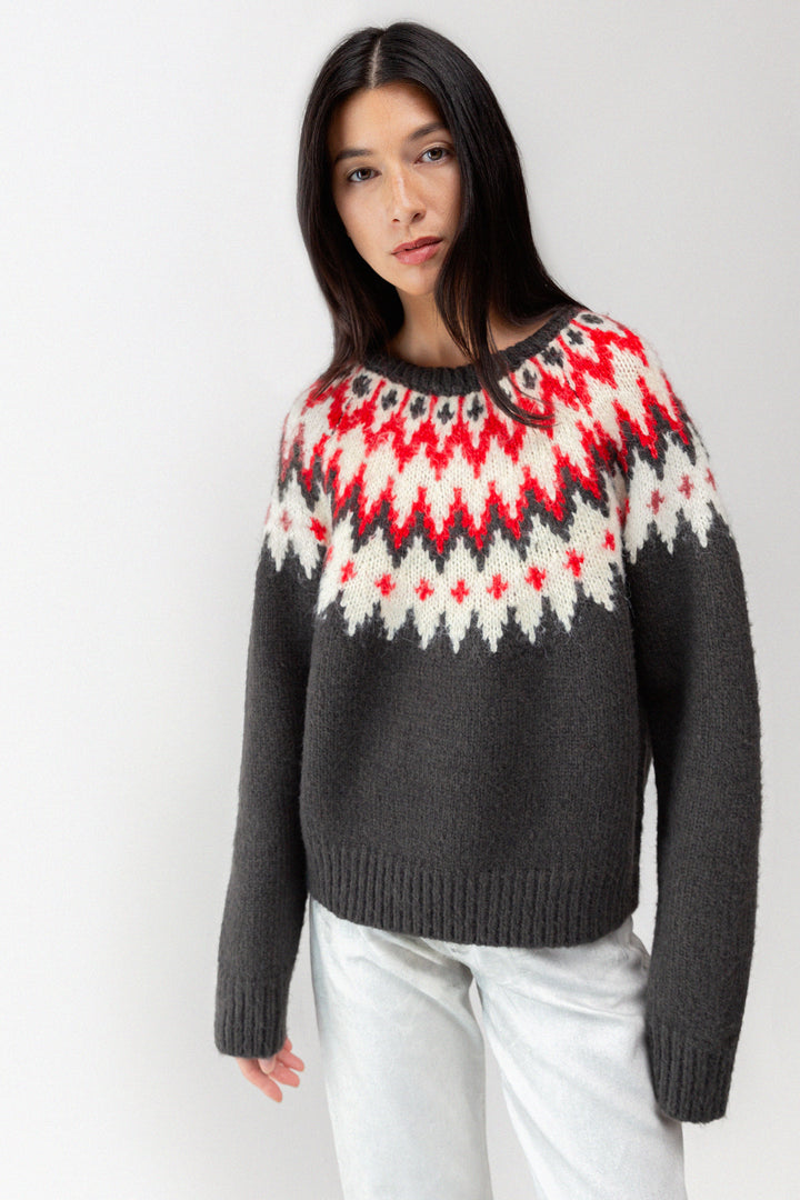 NORDIC PATTERN SWEATER in Charcoal — alternate angle