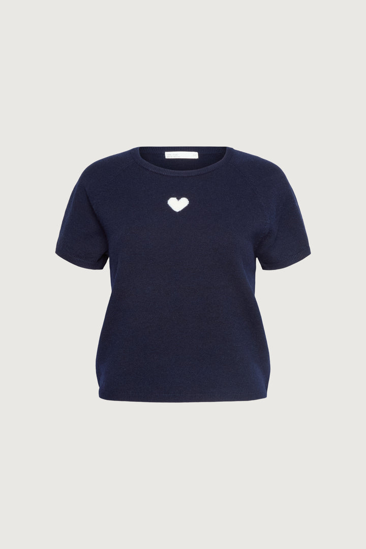 SHORT SLEEVE HEART SWEATER in Navy Blue — alternate angle
