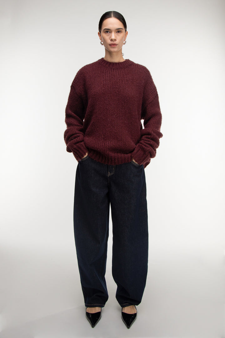 OVERSIZED WOOL-BLEND SWEATER in Burgundy — alternate angle