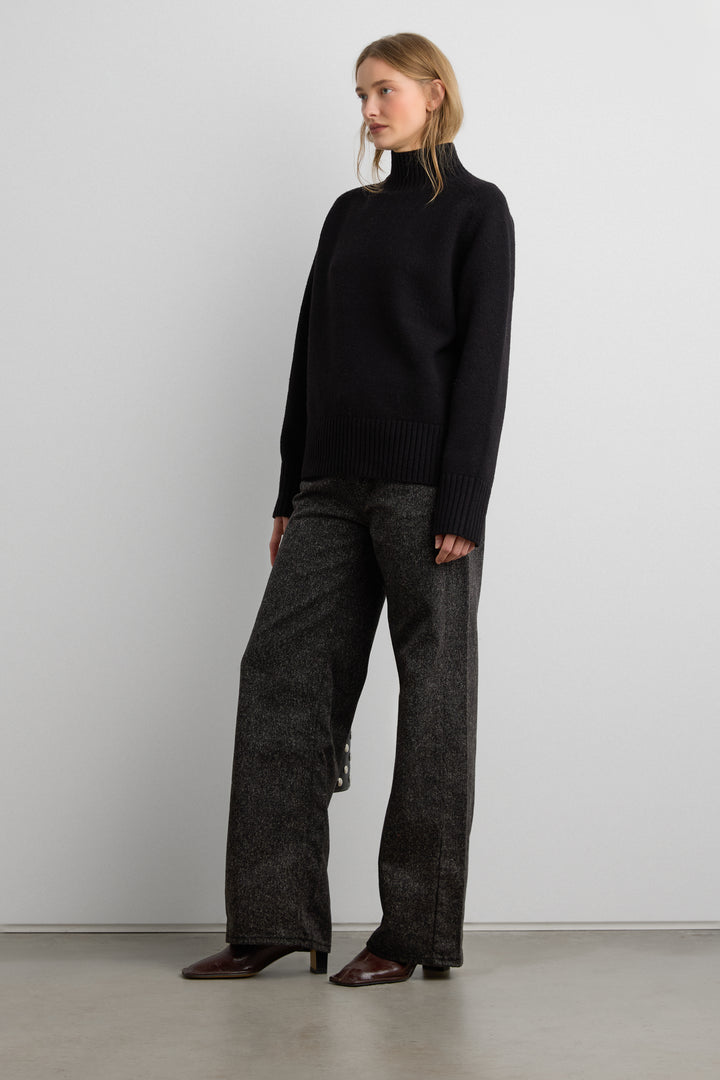 SOFT BRUSHED TURTLENECK SWEATER in Black — alternate angle