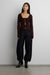Ribbed tie front peplum sweater in java — main image