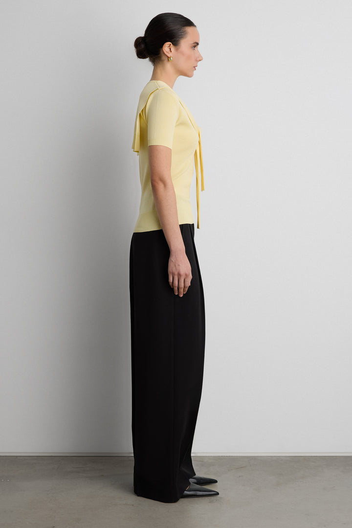 SHORT SLEEVE SWEATER WITH TIED FRONT EFFECT in Flan — alternate angle