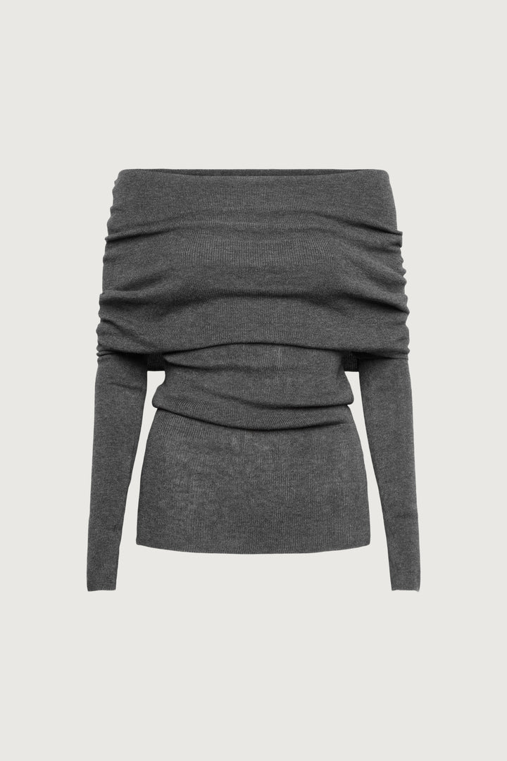 DRAPED OFF SHOULDER SWEATER in Charcoal — alternate angle