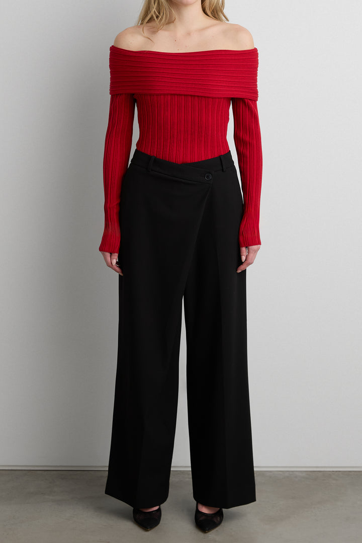 RIBBED OFF THE SHOULDER SWEATER in Crimson — alternate angle