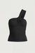 Knit one shoulder twist front tank in black — main image