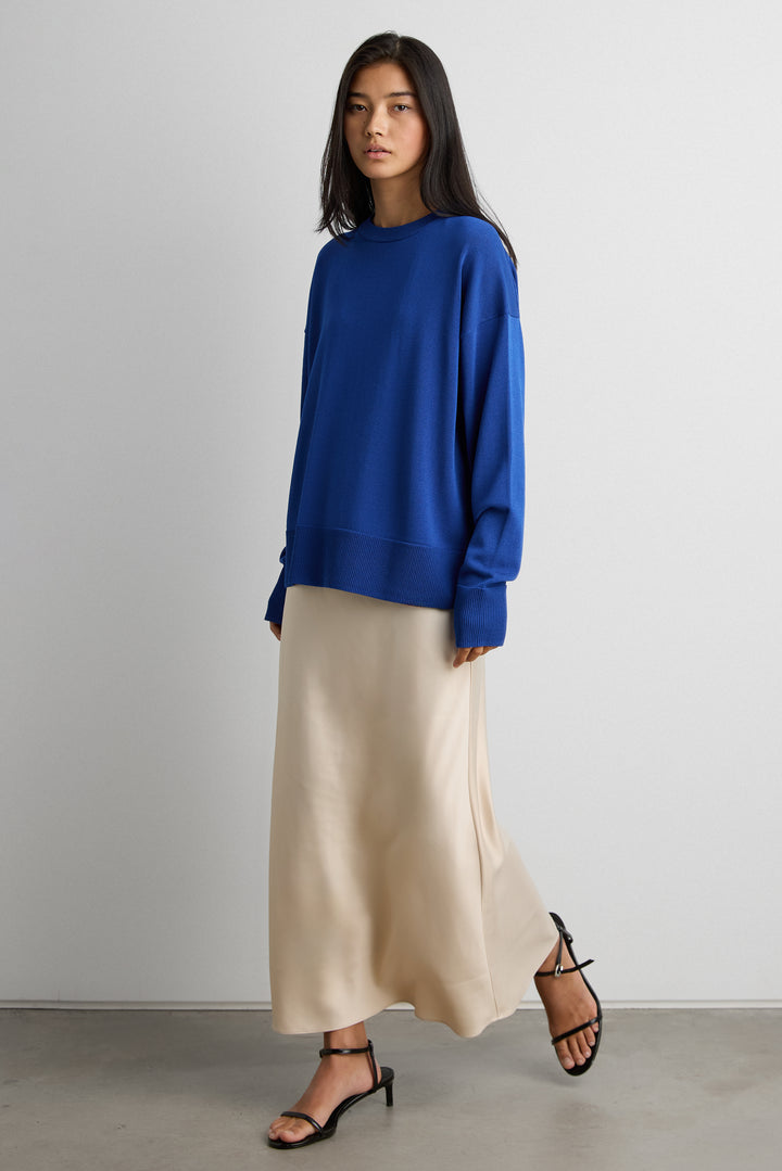 LIGHTWEIGHT CREWNECK SWEATER in Cobalt Blue — alternate angle