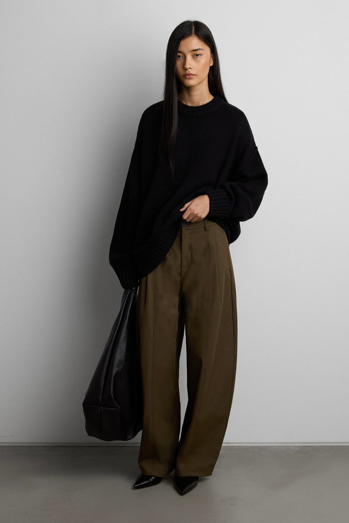 100% COTTON CREWNECK SWEATER in Black — alternate angle
