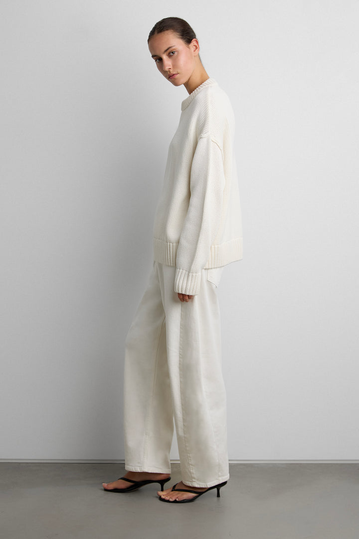 100% COTTON CREWNECK SWEATER in Cream — alternate angle