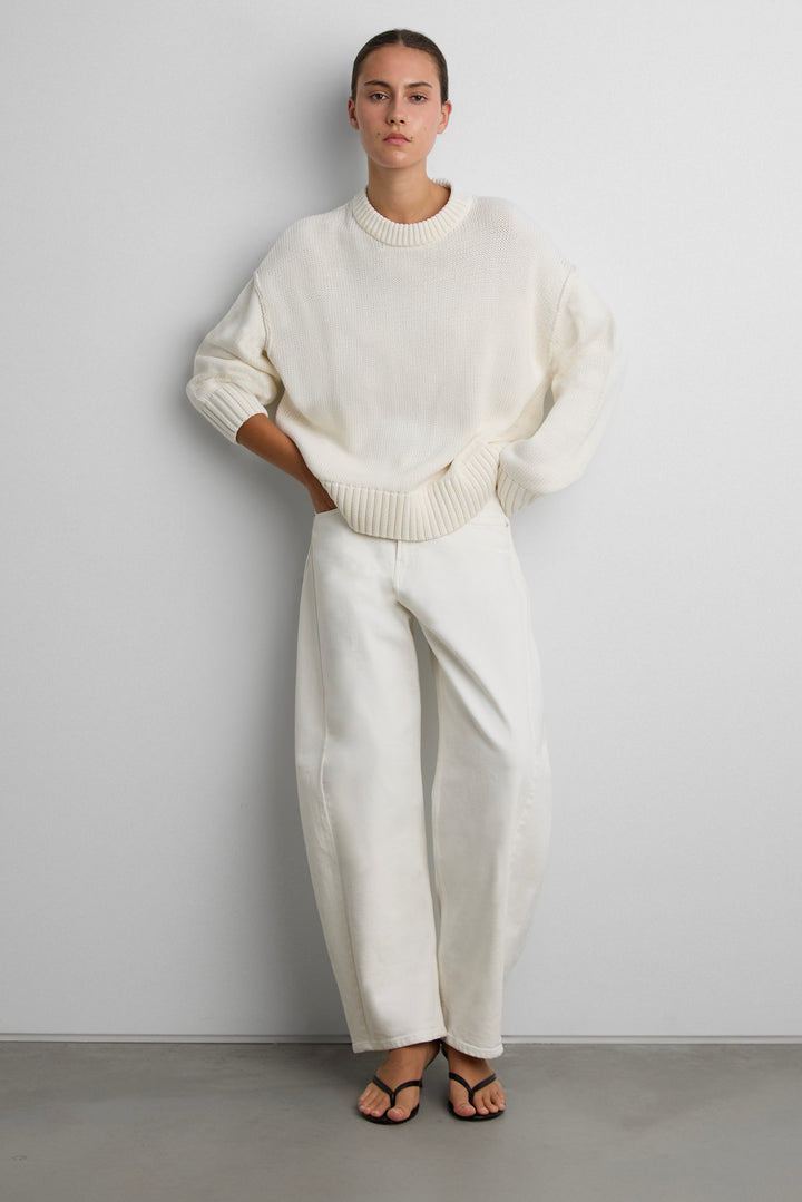 100% COTTON CREWNECK SWEATER in Cream — alternate angle