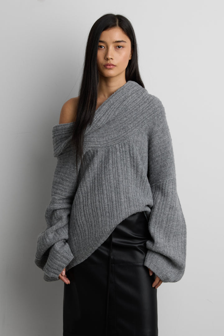 OVERSIZED SLOUCHY OFF THE SHOULDER SWEATER in Dark Heather Grey — alternate angle