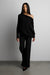 Ribbed off the shoulder sweater hoodie in black — main image