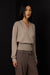 Draped wrap knit sweater in dark oatmeal — main image