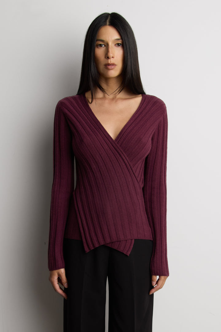 V-NECK WRAP SWEATER in FIG — alternate angle