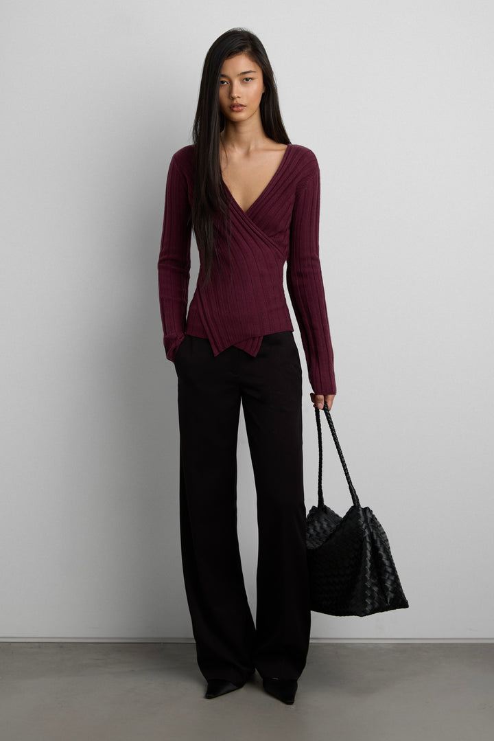 V-NECK WRAP SWEATER in FIG — alternate angle