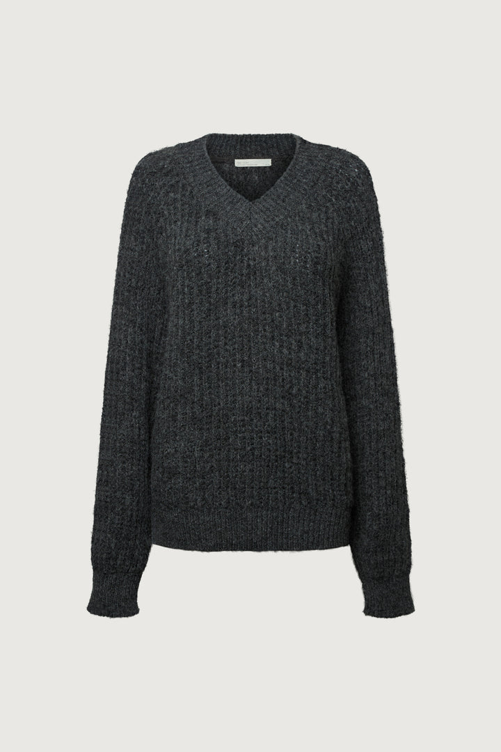 OVERSIZED RAGLAN RIBBED KNIT SWEATER in Charcoal — alternate angle