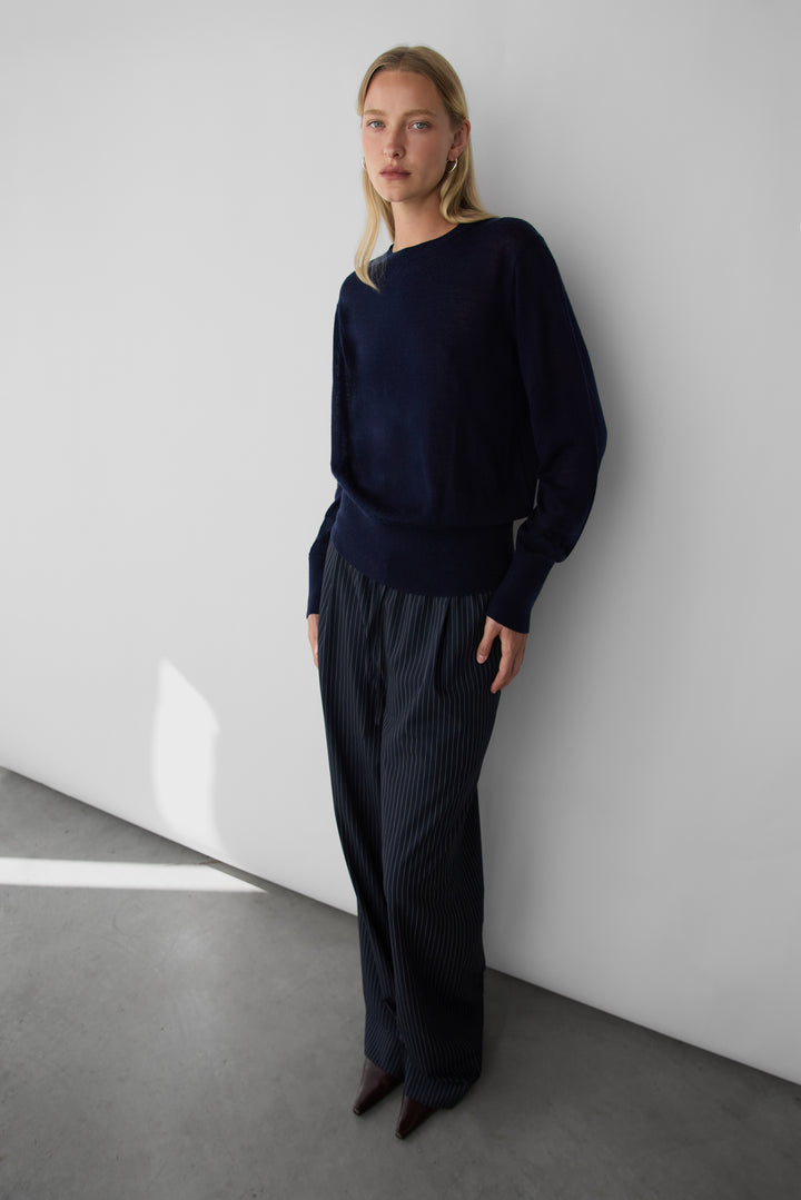 MERINO WOOL SWEATER in BARITONE NAVY BLUE — alternate angle