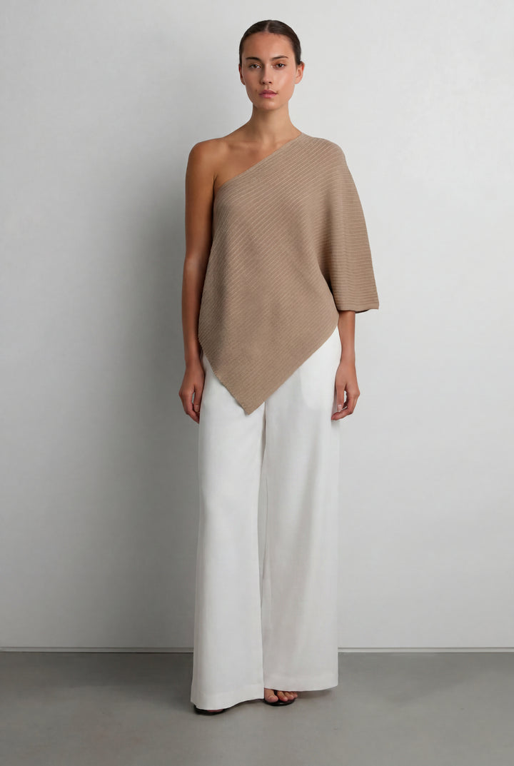 KNIT CAPE PONCHO in Taupe — alternate angle