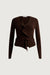 Ruffle v-neck sweater in coffee bean — main image
