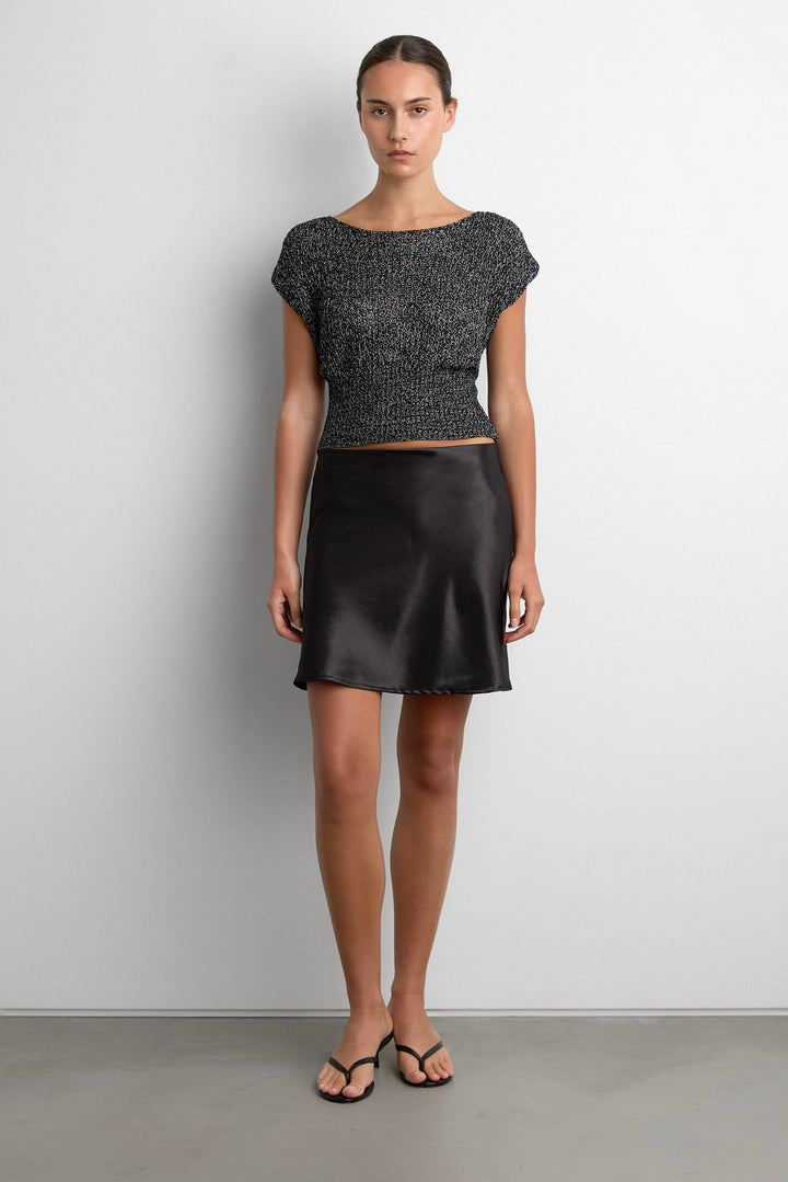 ASYMMETRICAL OFF-SHOULDER KNIT TOP in Black — alternate angle