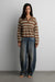 Striped long sleeve polo sweater in cocoa mint stripe — main image