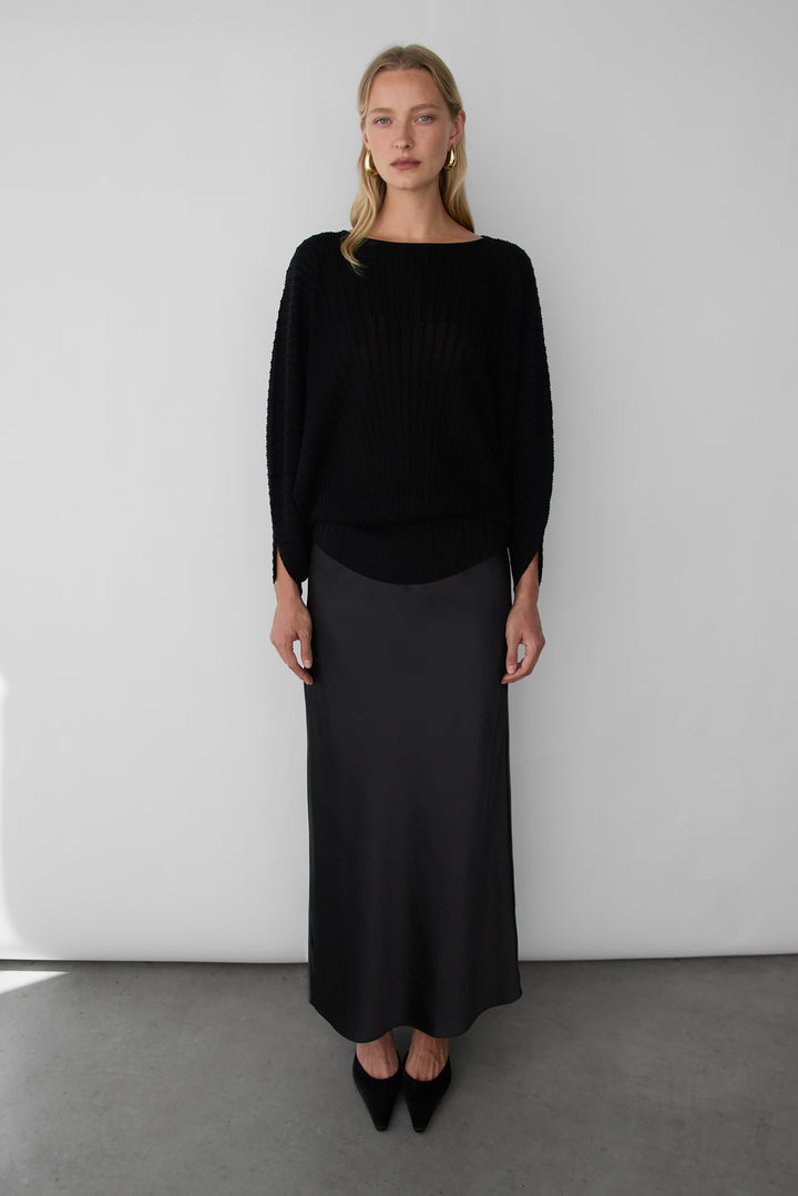 RELAXED RIBBED KNIT TOP in Black — alternate angle