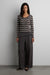 Striped ribbed neck knit sweater in charcoal — main image