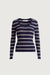 Striped ribbed neck knit sweater in navy — main image