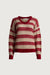 Wool blend striped v-neck sweater in red — main image