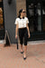 Cropped knit contrast trim top in cream black — main image
