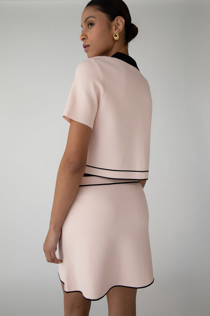 CROPPED KNIT CONTRAST TRIM TOP in Black Cream — alternate angle