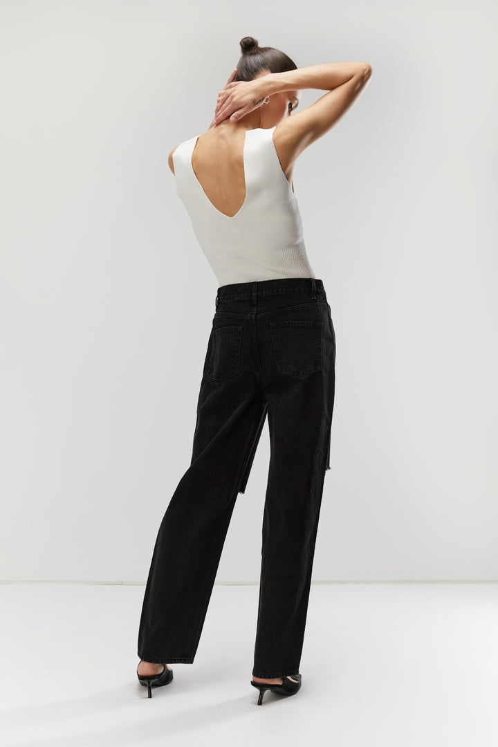 V-NECK SWEATER TANK in Cream — alternate angle