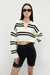 Collared striped sweater in cream black stripe — main image