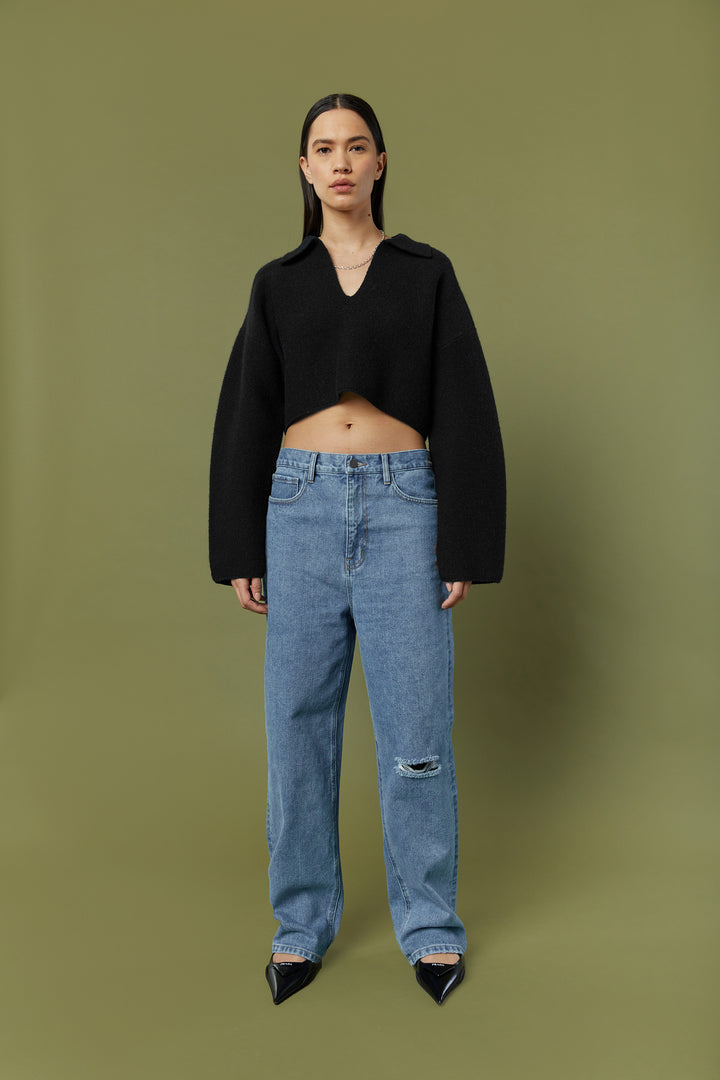 COLLARED SWEATER in Black — alternate angle