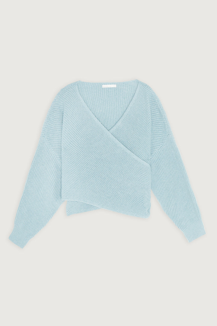 WRAP SWEATER in Misty Blue — alternate angle