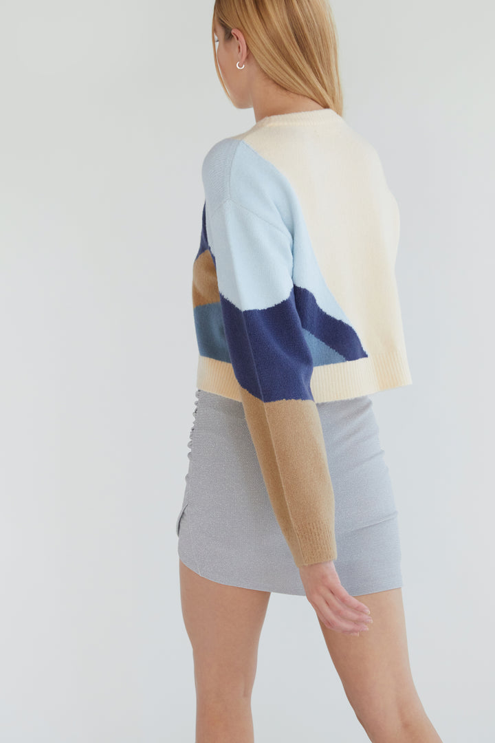 PATTERNED INTARSIA SWEATER in Cloud Blue Intarsia — alternate angle